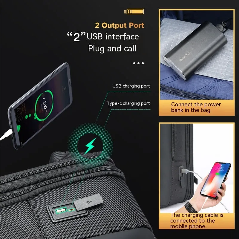 15.6" Laptop Men's Business Breathable Waterproof Expandable Backpack | 2 USB Ports