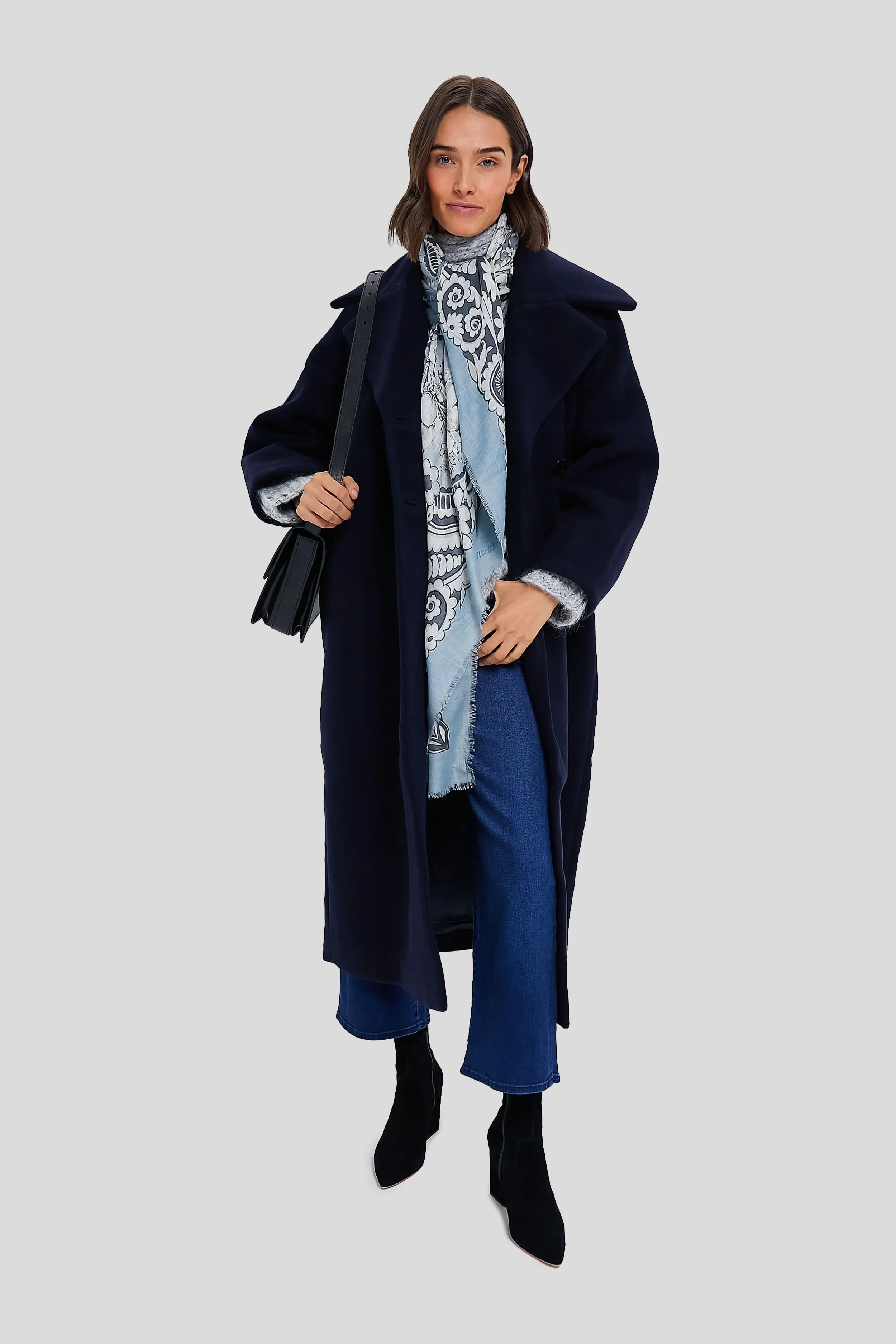 Blue Filigree Silk Cashmere Blend Large Scarf