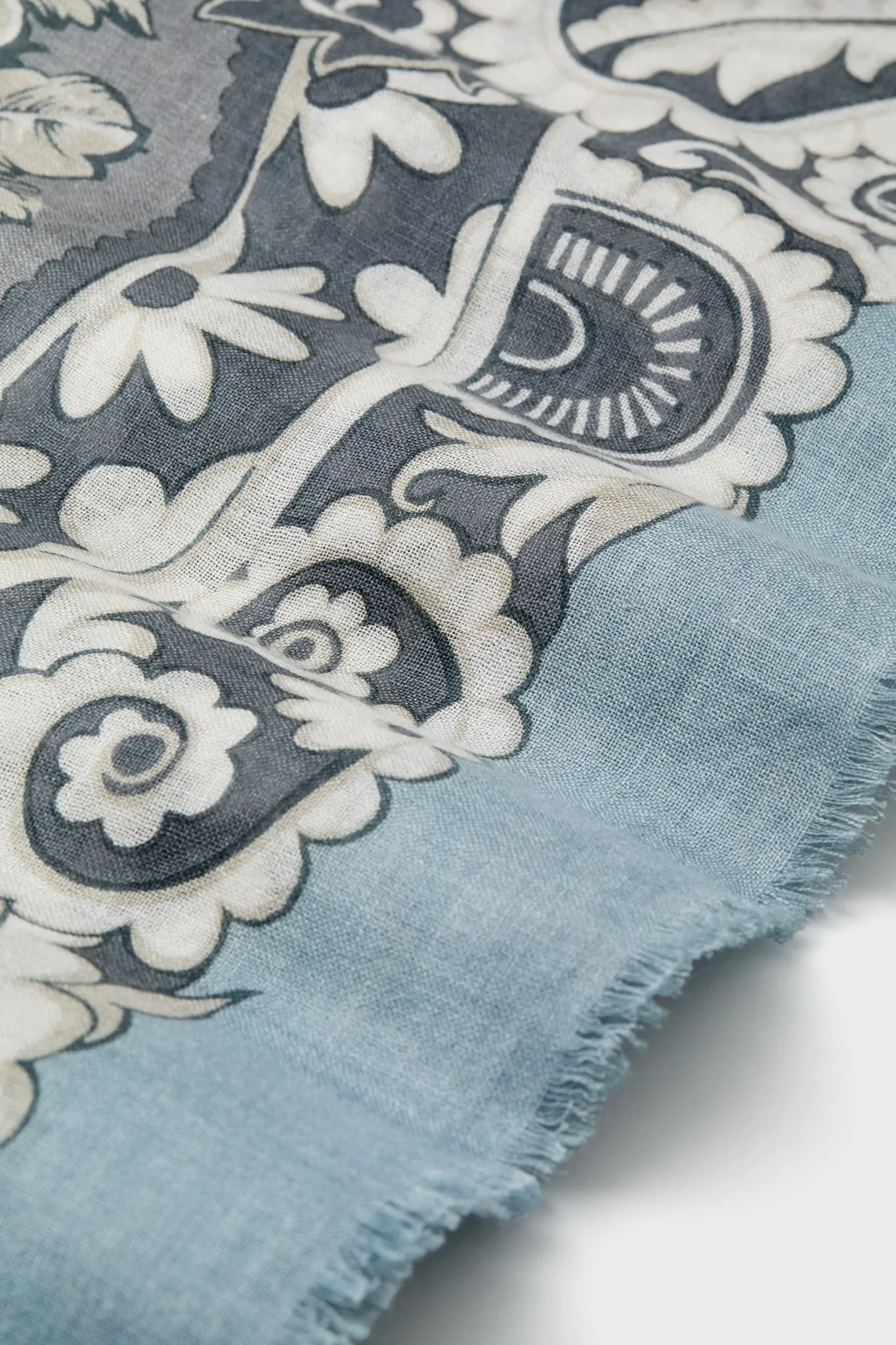 Blue Filigree Silk Cashmere Blend Large Scarf