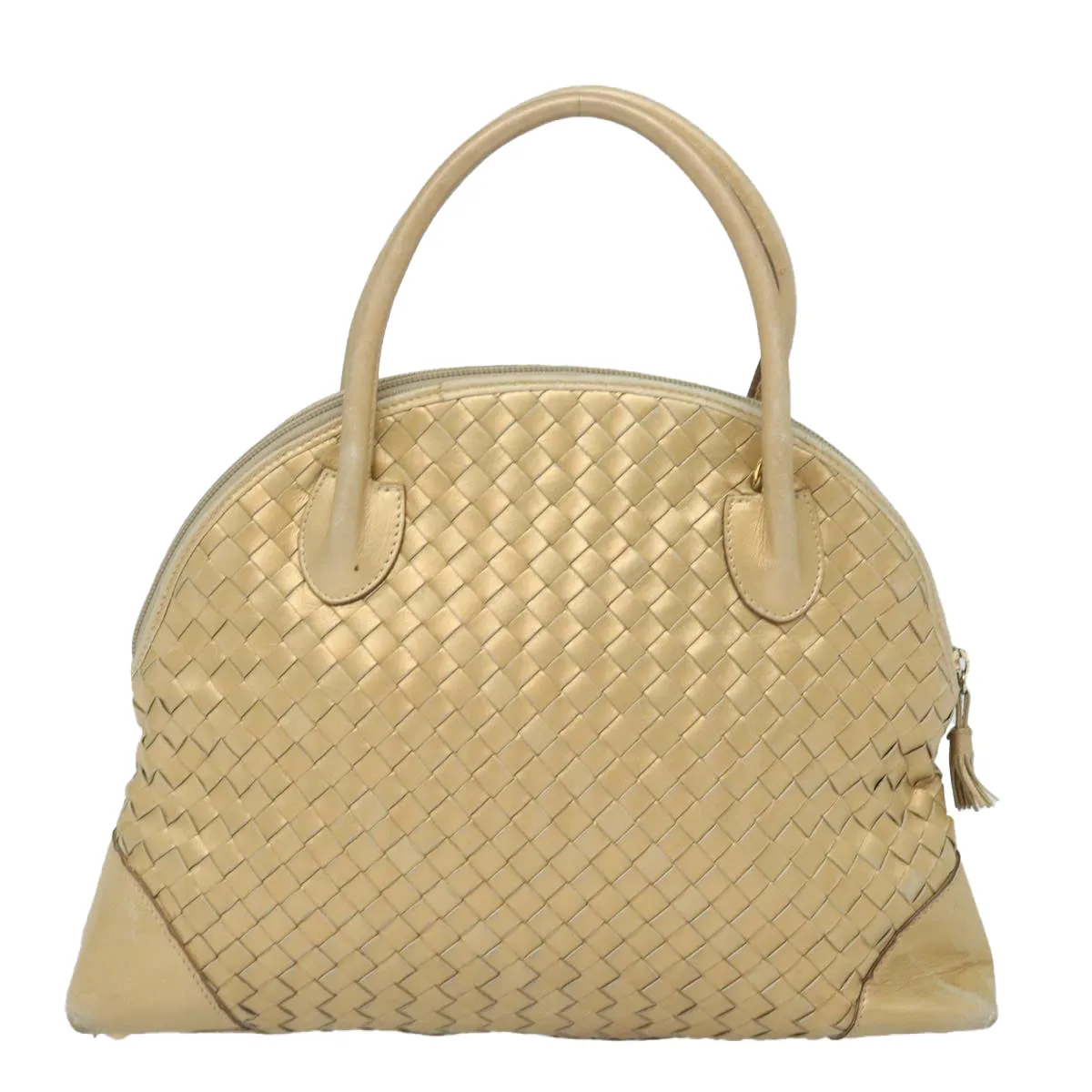 Bottega Veneta Intrecciato Gold Leather Handbag (Pre-Owned)
