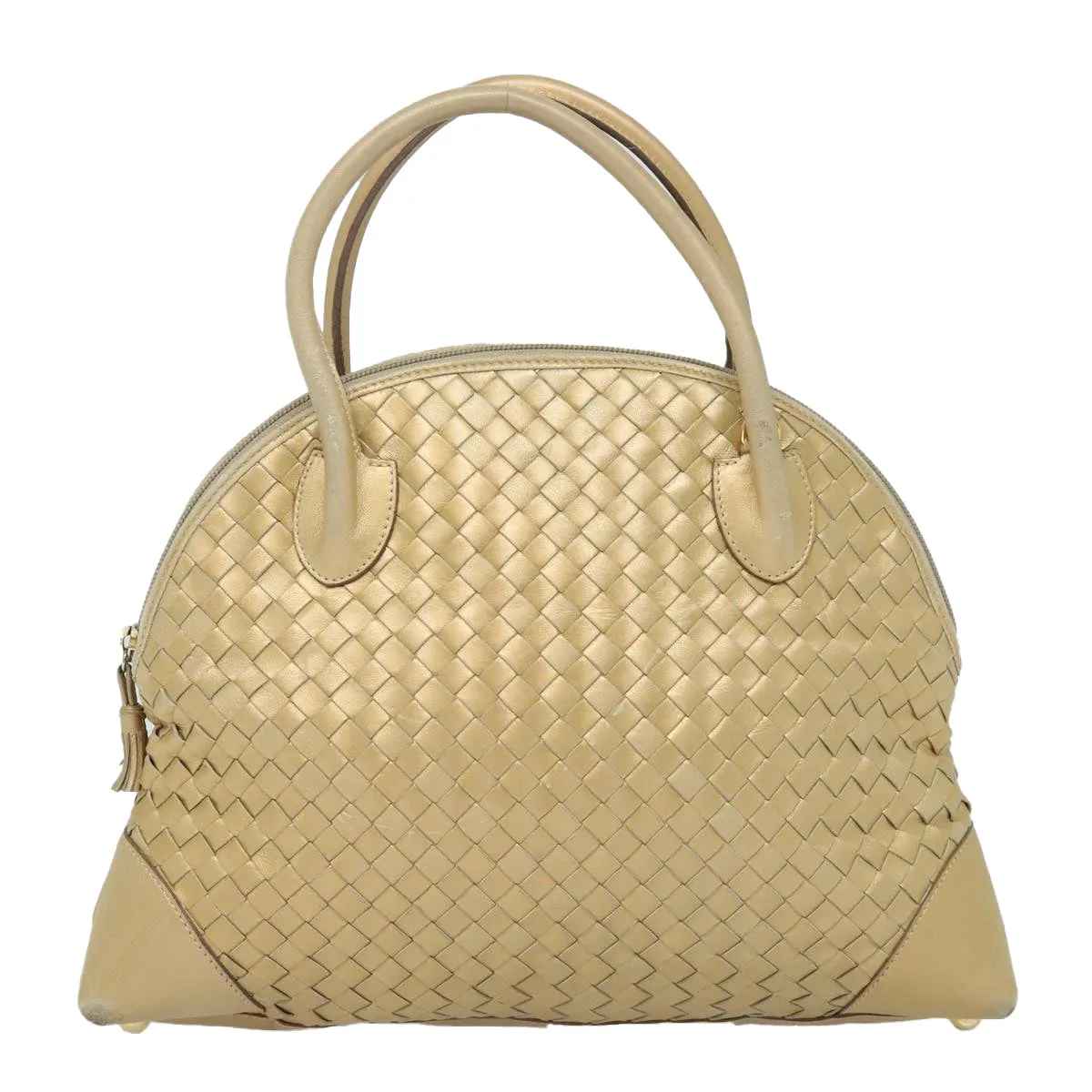 Bottega Veneta Intrecciato Gold Leather Handbag (Pre-Owned)
