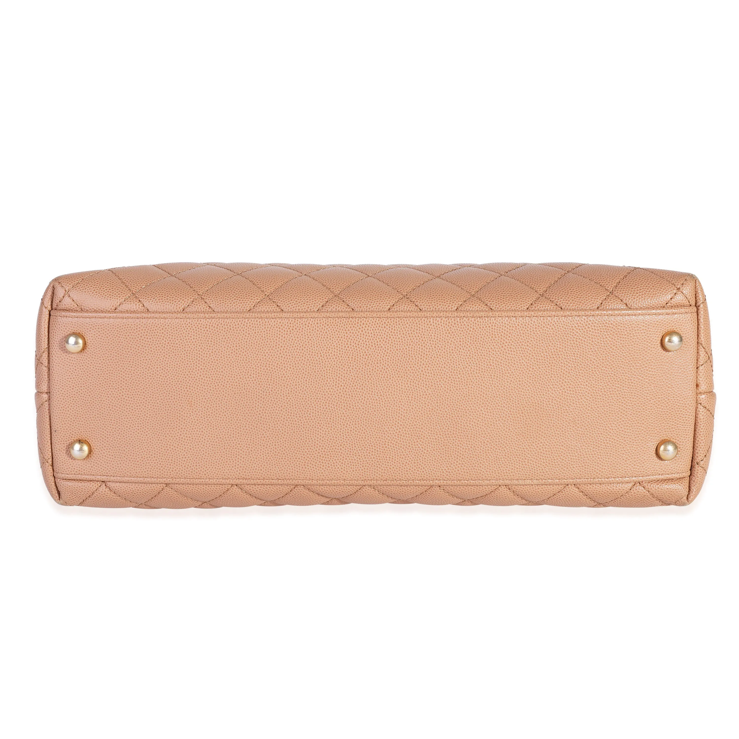 CHANEL Beige Quilted Caviar & Burgundy Lizard Large Coco Handle Flap Bag