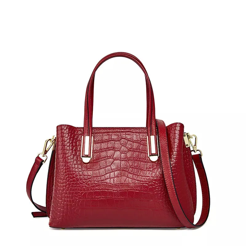Crocodile Embossed Leather Satchel Purse