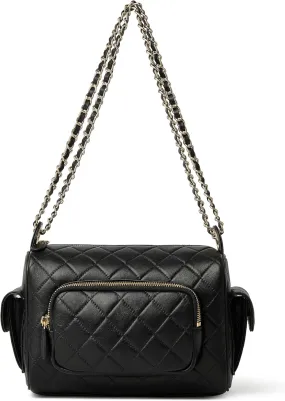 DORIS&JACKY Lambskin Quilted Shoulder Bag, Women Stylish Boston Barrel Satchel Purse with Chain Strap