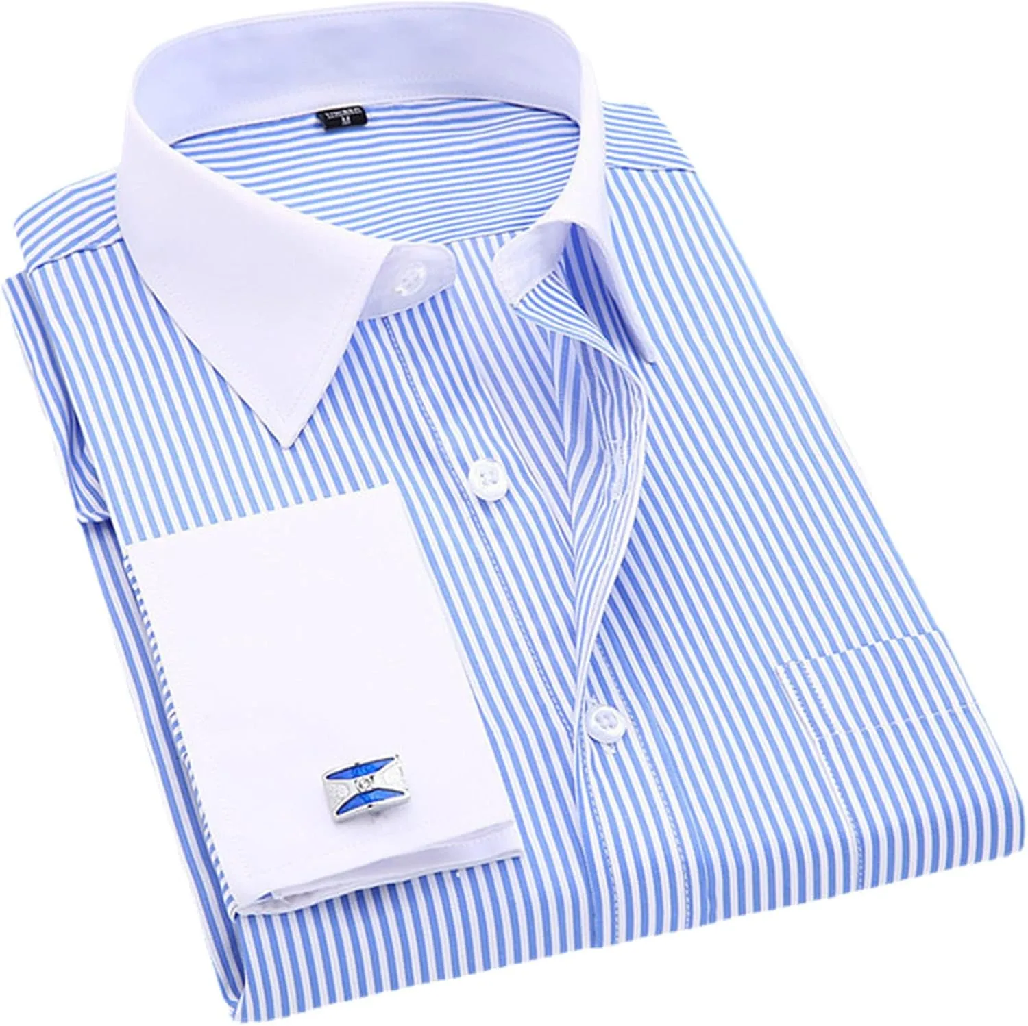 Kelsiop Men's French Cufflinks Business Dress Shirt Long Sleeve