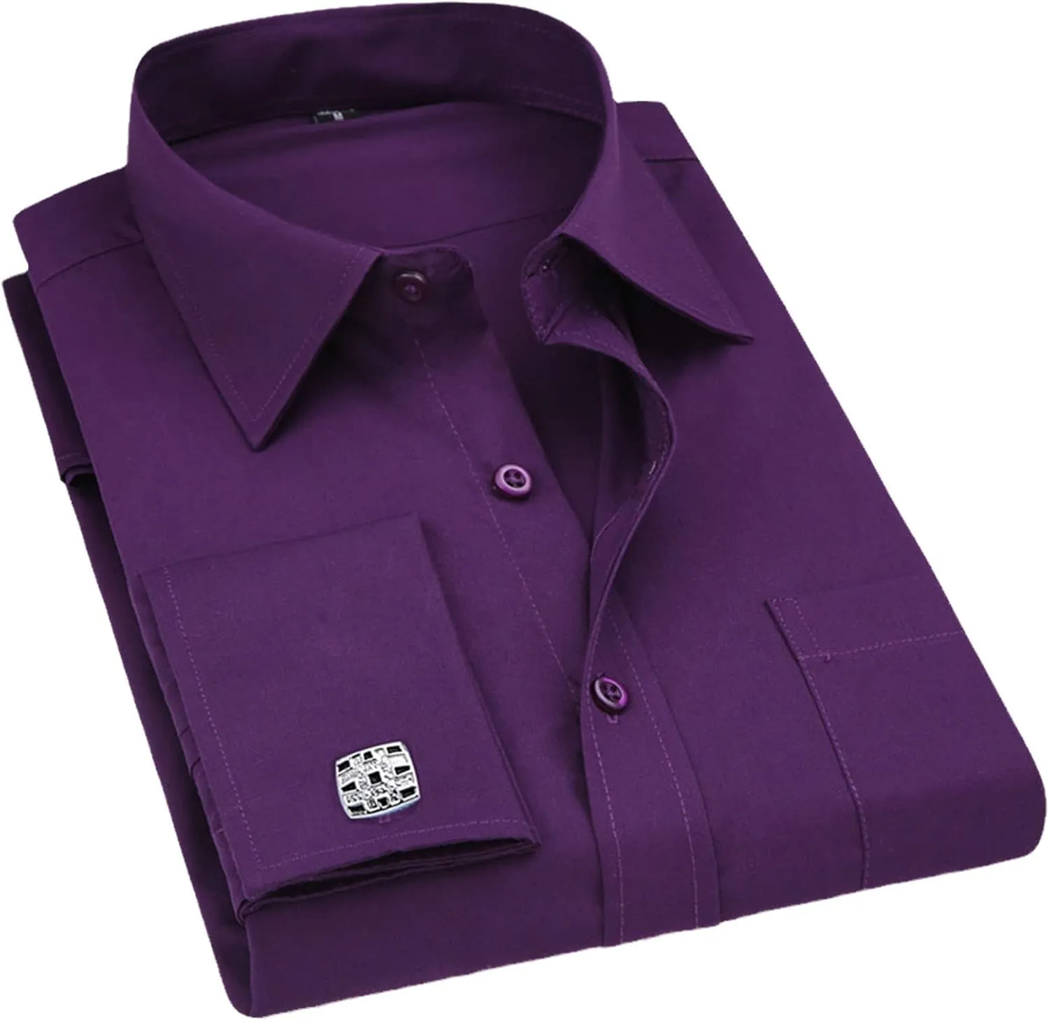 Kelsiop Men's French Cufflinks Business Dress Shirt Long Sleeve