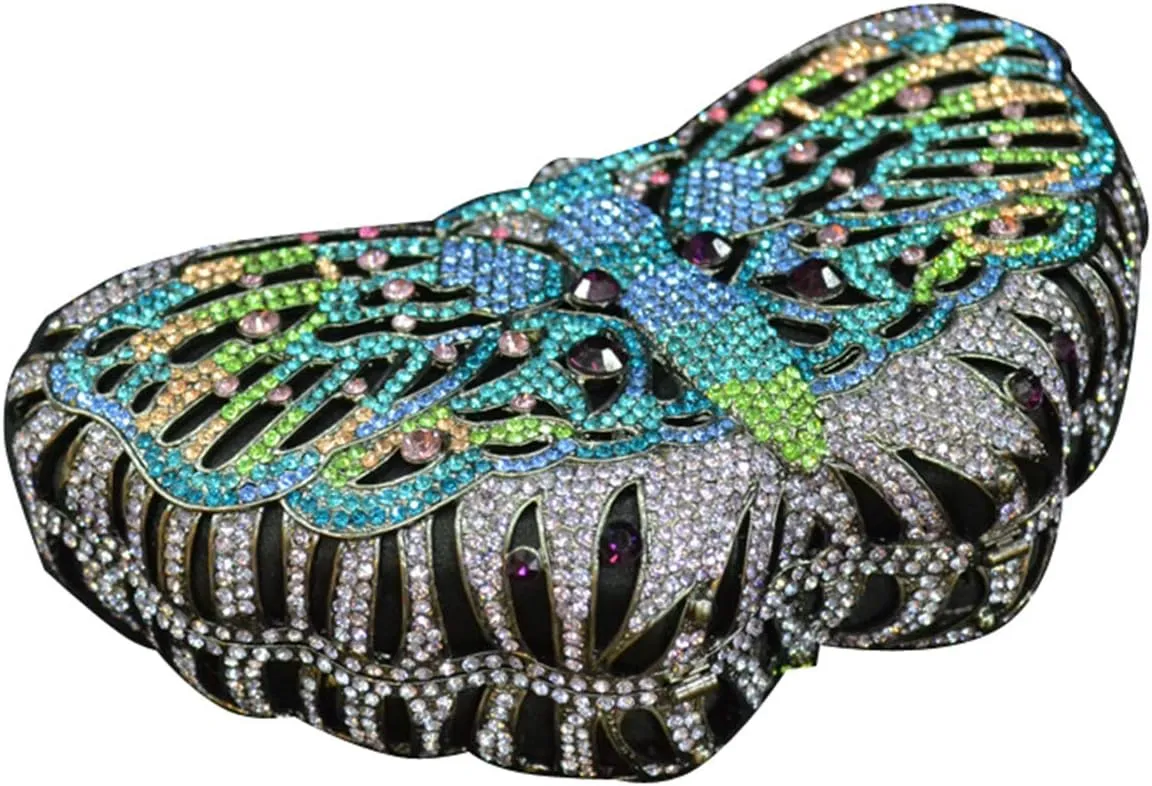 Ladies Elegant Evening-Bag Chain Crystal Wedding Clutch-Purse Party Handbag Butterfly