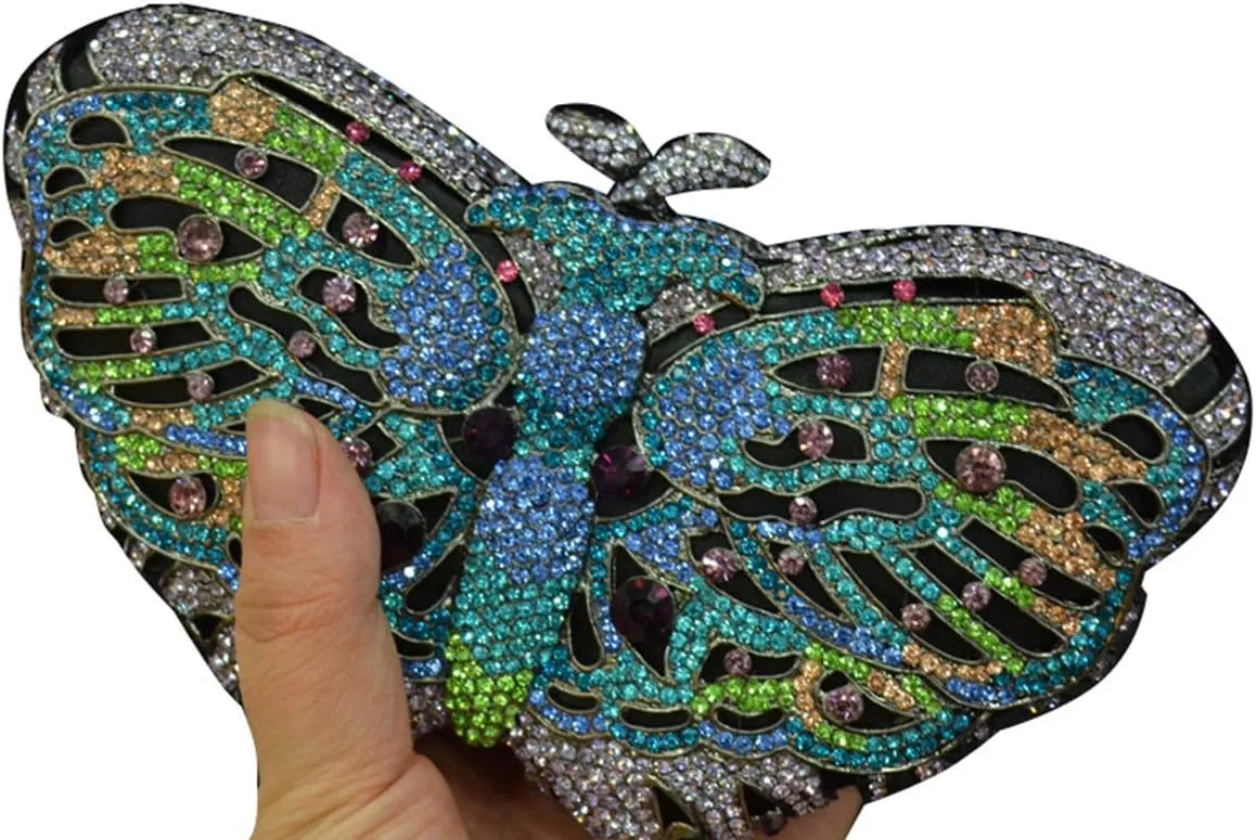 Ladies Elegant Evening-Bag Chain Crystal Wedding Clutch-Purse Party Handbag Butterfly