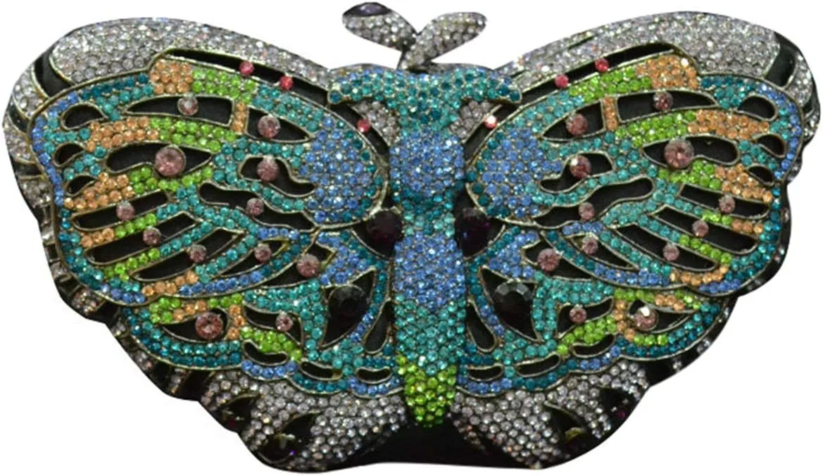 Ladies Elegant Evening-Bag Chain Crystal Wedding Clutch-Purse Party Handbag Butterfly