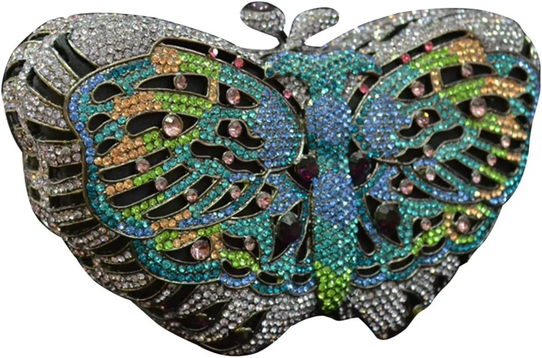 Ladies Elegant Evening-Bag Chain Crystal Wedding Clutch-Purse Party Handbag Butterfly