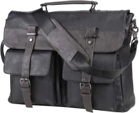 Leather Messenger Bag for Men, 17.3 Inch Vintage PU Leather Laptop Bag Briefcase Satchel, Large Messenger Bag Water Resistant Mens Work Bag (Black)