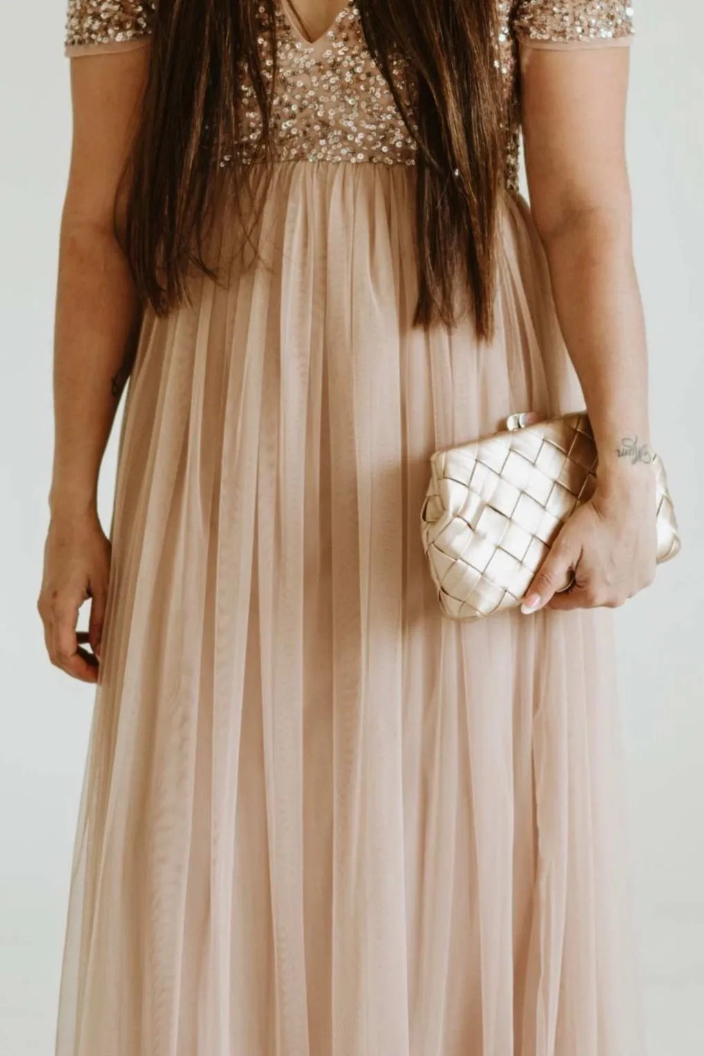 Olga Berg Quinn Woven Gold Clutch