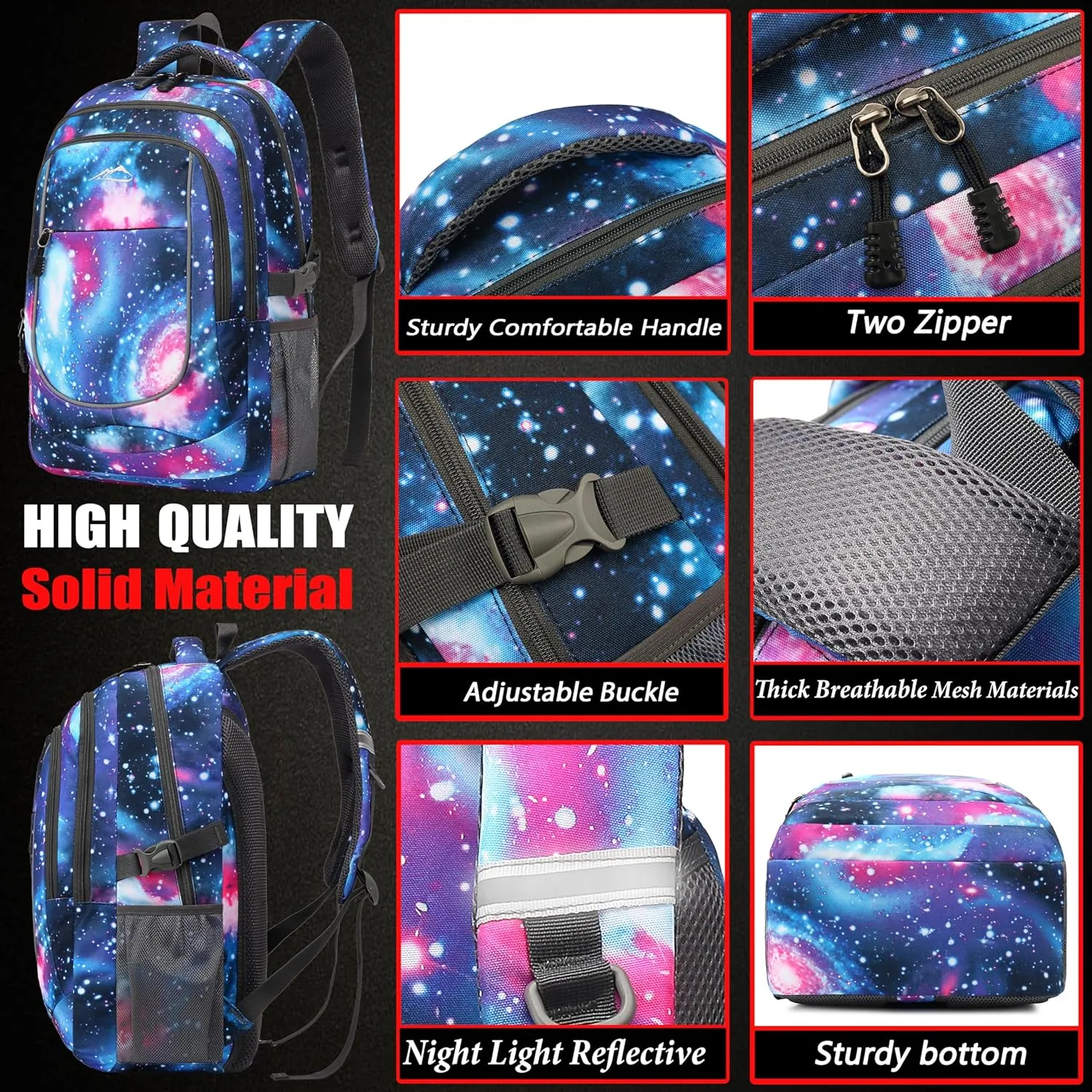ProEtrade Galaxy Backpack Bookbag for College Sturdy Travel Business Hiking Fit Laptop Up to 15.6 Inch Multi Compartment Gifts for Men Women Night Light Reflective (Galaxy)