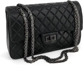 Quilted Leather Crossbody Bags for Women,Soft Lambskin Adjustable Double Chain Strap Shoulder Bag,Designer Flap Purse