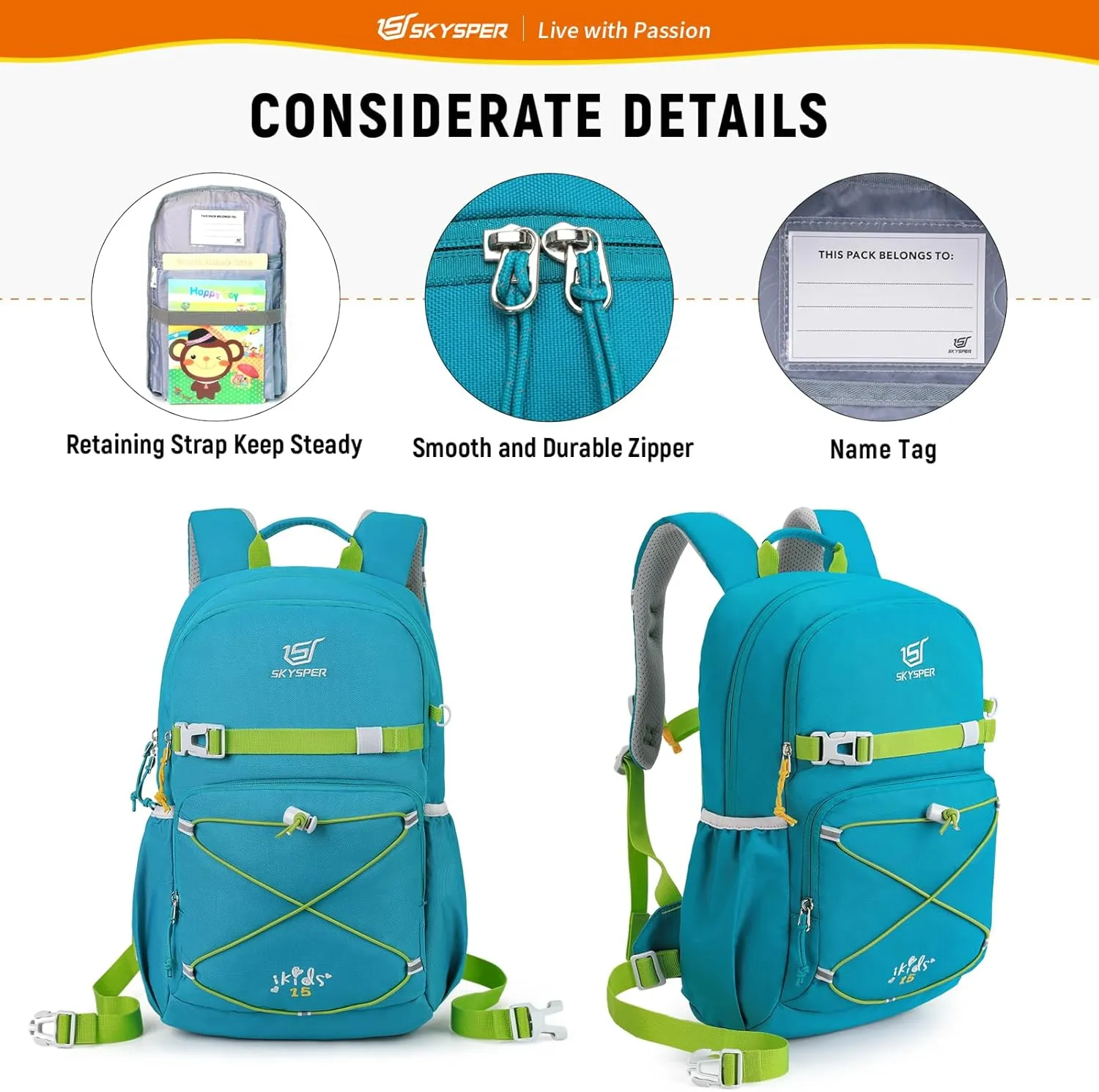 SKYSPER Kids Backpack - 15L Travel Backpacking Small Age 4-6 Ergonomical Design Multi-compartment Breathable Day Pack Preschool Kindergarten Bag