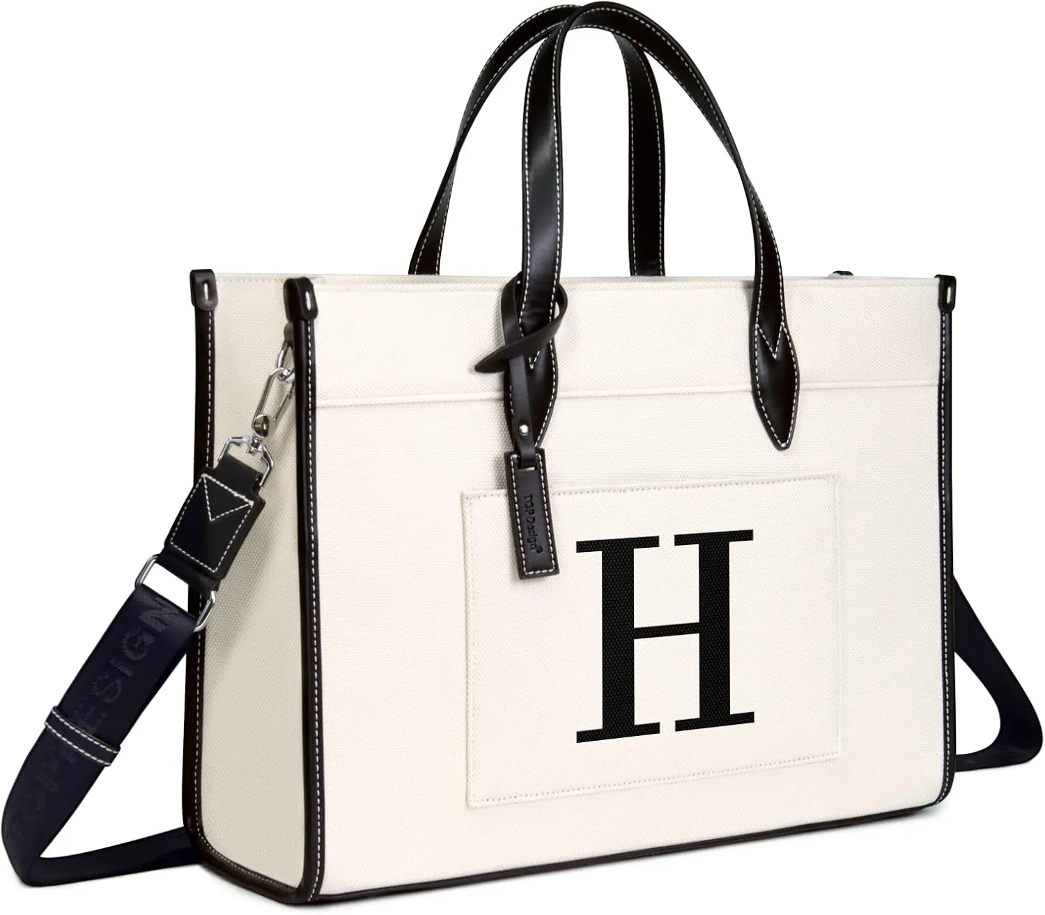 TOPDesign Initial 15.6" Laptop Tote Bag for Women, Personalized Canvas Work Purse, Business Briefcase & Office Handbag